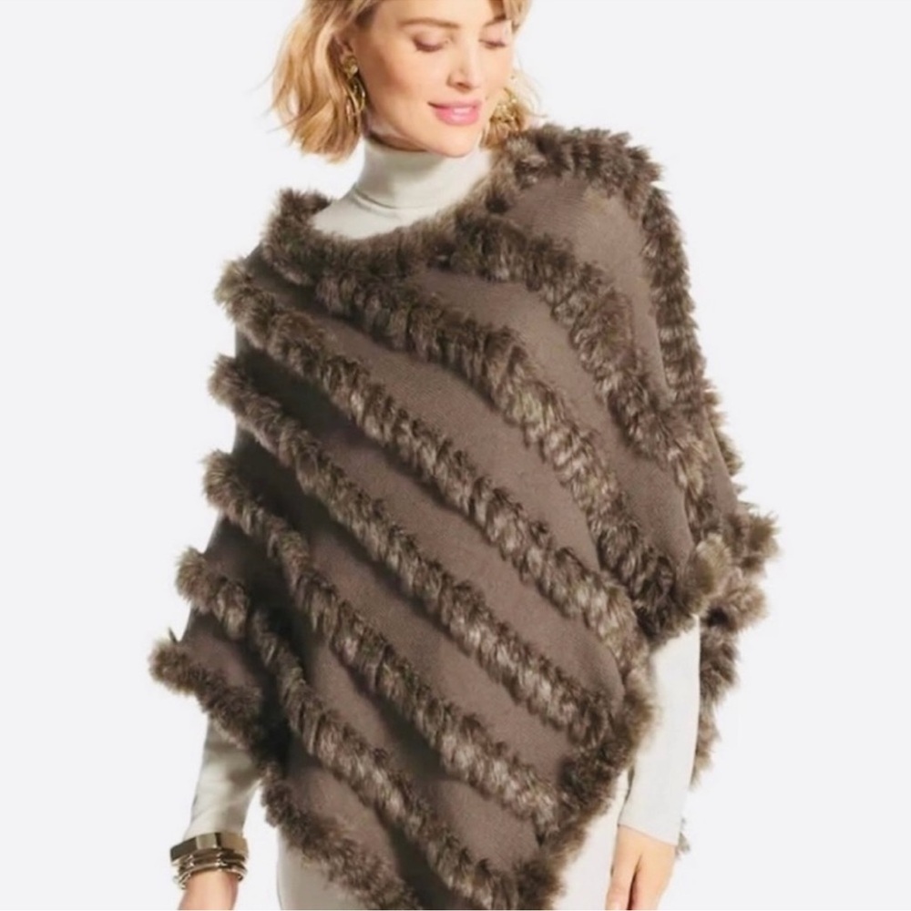 Chico's Brown Faux Fur Trim Poncho